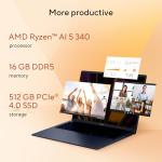 ASUS Vivobook 16 Laptop, Copilot+ PC, 16” WUXGA 60Hz Display, AMD Ryzen AI 5 340 with XDNA NPU, AMD Radeon Graphics, 16GB RAM, 512GB SSD, Quiet Blue, M1607KA-DS54