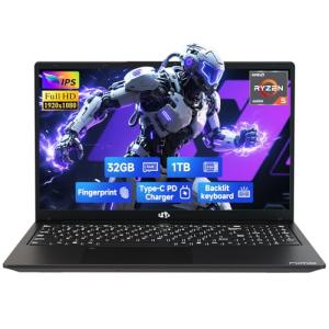NIMO 15.6" IPS FHD-Gaming-Laptop, AMD Ryzen 5 6600H 6 Cores 32GB DDR5 RAM 1TB SSD (Beat i7-1165G7, Up to 4.5GHz) Radeon 660M GPU-Computer with 100W Type-C Backlit Keyboard Fingerprint Win 11