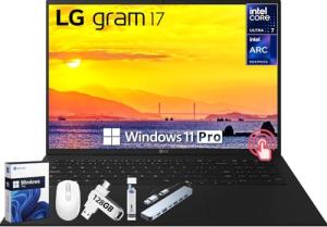 LG gram 17 Touchscreen Laptop Copilot+ PC, 17" WQXGA Display, Intel Ultra 7 Series 2 258V, 32 GB RAM, 4 TB SSD, Intel Arc Graphics, Backlit, Wi-Fi 7, Windows 11 Pro