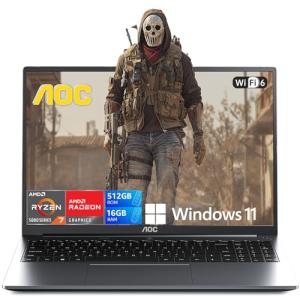 2025 AMD Laptop, 16 inch Laptop Computer with AMD Ryzen 7 7735HS Processor (8C/16T, up to 4.75GHz), 16GB DDR5 512GB NVMe SSD Work Laptop, 16″ FHD Display, Metal casing, WiFi-6, Backlit KB, Webcam,HDMI