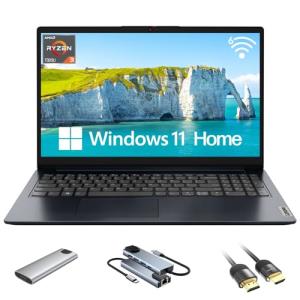 Lenovo IdeaPad 1 15.6" FHD Laptop, AMD Ryzen 3 7320U, 8GB RAM, 2TB SSD, Windows 11, with 5-in-1 Docking Station, HDMI Cable and 256GB Portable SSD, Abyss Blue