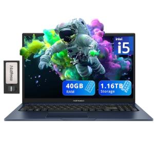 ASUS Vivobook 15 Business Laptop, 15.6" FHD Display, Intel i5-1235U, 40GB RAM, 1.16TB Storage(1TB SSD+160GB Docking Station Set), Intel Iris Xe Graphics, Webcam, Numeric Keypad, Win 11, Blue