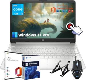 HP Laptop for Business and Student - with Microsoft Office Lifetime License | 15.6" HD IPS Touchscreen | Intel 6-Core i3-1215U Processor | Wi-Fi | 16GB RAM | 1TB SSD | HD Camera | Win 11 Pro