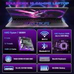 2025 16 Inch 2.5K IPS Gaming Laptop Computer, AMD Ryzen 7 6800H (Up to 4.7GHz), 16GB DDR5 512GB SSD, AMD Radeon 680M, WiFi 6, Type-C, Webcam, Fingerprint, Backlit Keyboard, Windows 11 Pro w/ MS Office