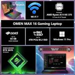 HP Omen MAX 16 RTX 5070 2025 Pro Gaming Laptop, 16" WQXGA(2560*1600) 240Hz, AMD Ryzen AI 9 HX 375(Beats Intel i9), NVIDIA RTX 5070, 64GB DDR5, 4TB SSD, RGB KB, Wi-Fi 7, Bundle with PCO Laptop Cooler