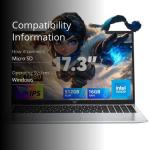 MALLRACE 2024 17.3-Inch FHD Laptop with 16GB RAM