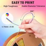 Tri-Color Rainbow Silk PLA Filament 1.75mm