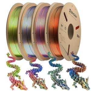 PLA Filament Bundle, 1.75mm Silk PLA Filament Tricolor Gradient PLA, 3D Printer Filament Dimensional Accuracy +/-0.02mm, 250g x 4 Spools,Fit for 3D Printers and 3D Pens