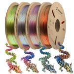 PLA Filament Bundle, 1.75mm Silk PLA Filament Tricolor Gradient PLA, 3D Printer Filament Dimensional Accuracy +/-0.02mm, 250g x 4 Spools,Fit for 3D Printers and 3D Pens