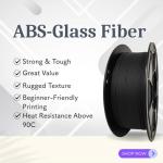 ABS-GF Glass Fiber Reinforced 3D Printer Filament 1.75mm | High Strength, Heat Resistant 90C, Low Warping | Matte Finish | Compatible with FDM 3D Printers