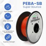 PEBA Filament 1.75mm Full 1kg SpoolHaus Super Bounce | High Rebound Flexible Filament | The Super TPU 78% Energy Return | Bouncy Airless Basketball 3D Printer Filament Lightweight Grey 1kg