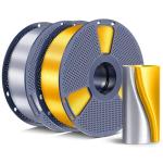 Silk PLA+ Filament 1.75mm, Chrome Like Gloss Finish, Smooth Silk Texture, Upgraded Formula for Stable Printing, 2kg(4.4lbs) PLA Plus 3D Printer Filament, Gold+Silver