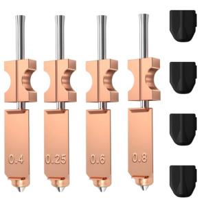 Integrated Nozzle Kit(0.25/0.4/0.6/0.8mm) 4Pack for Flashforge AD5X 3D Printer, Quick-Detachable High Flow Design, Original-Spec Upgraded Accessories, Extra 4PCS Silicone Socks