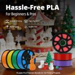 Kingroon PLA 3D Printer Filament, 10 Rolls, Dimensional Accuracy +/- 0.03 mm, 1kg Spool(2.2lbs), 1.75 mm 10KG Ten Colors (Black&White&Grey&Red&Blue&Green&Yellow&Beige&Orange&Wood Color)