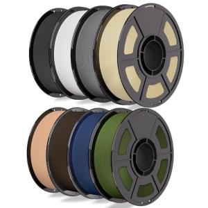 iSANMATE 250g Matte PLA Filament Bundle 1.75mm, 8 Colors 3D Printer Filaments Dimensional Accuracy +/- 0.02mm, 8 Pack 250g Spool, Black/White/Grey/Beige/Skin/Chocolate/Navy Blue/Army Green