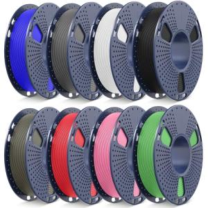 SUNLU PLA Filament Bundle 1.75mm Matte, Neatly Wound Filament, Smooth Matte Finish, 2kg in Total, 0.25kg Spool, 8 Packs, Black+White+Grey+Clay+Green+Pink+Blue+Red