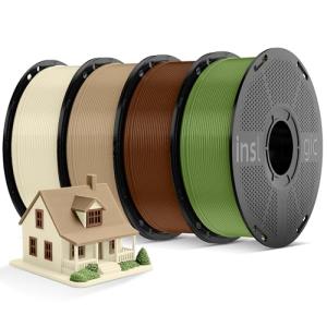 Inslogic Pre-Dried 4kg PLA Pro Filament Bundle, High-Speed Tough PLA Pro 3D Printer Filament 1.75mm ±0.02mm, Reusable Spool, 4kg Total, 4×1kg (Bone White+Wood-Like+Brown+Olive Green)