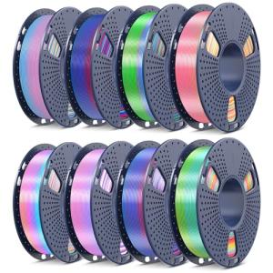 SUNLU 3D Printer Filament Bundle, PLA+ Silk Rainbow Filament Multicolor 1.75mm, Individually Vacuum Packed, 250G Spool, 8 Rolls, 2kg in Total, 8 Rainbow Color, Suit for Christmas Print