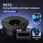 PETG Filament Gloss Black 1kg, Durability 3D Printer Filament, High Strength, Low Odor, Low Warping, Vacuum Sealed for FDM Printers, Perfect for Functional Parts, Outdoor Gear, or Daily Organizers
