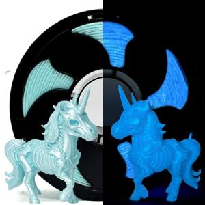 Clear Sky Blue Glow in The Dark 1.75mm PLA Filament with Smooth Surface, Bright Luminous Blue 3D Printer Filament, 1kg (2.2lbs) Plastic Spool 3D Printing PLA Filament Rod