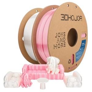 3DHoJor Silk PLA Filament 1.75mm, PLA Filament 1.75mm Silk Shiny 3D Printer Filament, 1kg*2 Cardboard Spool, Dimensional Accuracy +/- 0.03 mm, Fit Most FDM Printer(Silk White+Pink)