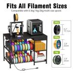 3D Printer Table with Filament Storage, 3-Tier 3D Printer Stand with Power Outlet & Drawer, Heavy Duty 3D Printer Rack for Workshop Studio Office (Black)