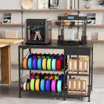 3D Printer Table with Filament Storage, 3-Tier 3D Printer Stand with Power Outlet & Drawer, Heavy Duty 3D Printer Rack for Workshop Studio Office (Black)