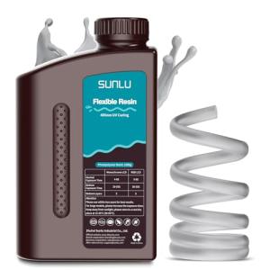 SUNLU Flexible 3D Printer Resin, 66A 3D Printing Resin for Printing Soft and Flexible Items, Bendable and Not Brittle, Fast Curing 405nm UV Photopolymer Resin. 1000G Gray
