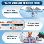SUNLU 14K Water-Washable Standard Resin 3000g, High Precision for Miniatures, Water-Washable 3D Printer Resin, Fast Curing for LCD/DLP/SLA 3D Printers, 2KG Dark Grey