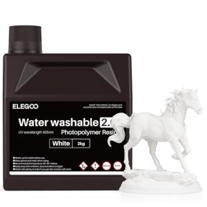 ELEGOO Upgraded Water Washable 3D Printer Resin 2.0, 405nm UV-Curing 3D Resin with Lower Shrinkage and Higher Precision for LCD 3D Printing White 2000g
