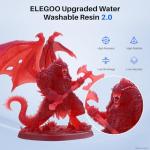 ELEGOO Upgraded Water Washable Resin 2.0, 3D Printer Resin with Low Viscosity and High Precision, 405nm Rapid UV-Curing Photopolymer Resin, 3D Resin for LCD/DLP 3D Printing, Clear Red 2000G