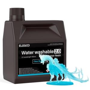 ELEGOO Water Washable 3D Printer Resin 2.0, Fast Curing Photopolymer Resin for Mars Saturn Jupiter MSLA DLP LCD 3D Printing, 385-405nm UV Curing 3D Printing Liquid, Clear Blue 2000g