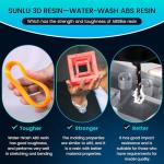 SUNLU 2KG Water-Washable ABS-Like Resin, Combines Toughness & Easy Wash, Non-Brittle High Precision Resin with Low Shrinkage & Fast Curing, for Most LCD/DLP/SLA 3D Printers, 2000G Grey