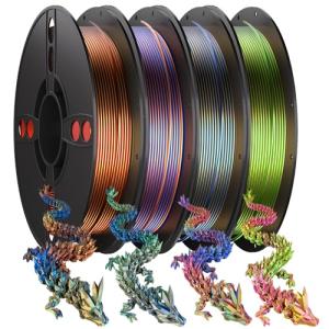 PLA Filament Bundle, 1.75mm Silk PLA Filament Tricolor Gradient PLA, 3D Printer Filament Dimensional Accuracy +/-0.02mm, 250g x 4 Spools,Fit for 3D Printers and 3D Pens