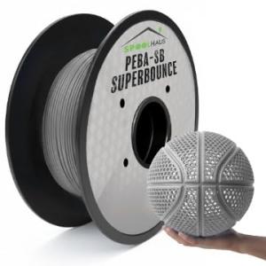 PEBA Filament 1.75mm Full 1kg SpoolHaus Super Bounce | High Rebound Flexible Filament | The Super TPU 78% Energy Return | Bouncy Airless Basketball 3D Printer Filament Lightweight Grey 1kg