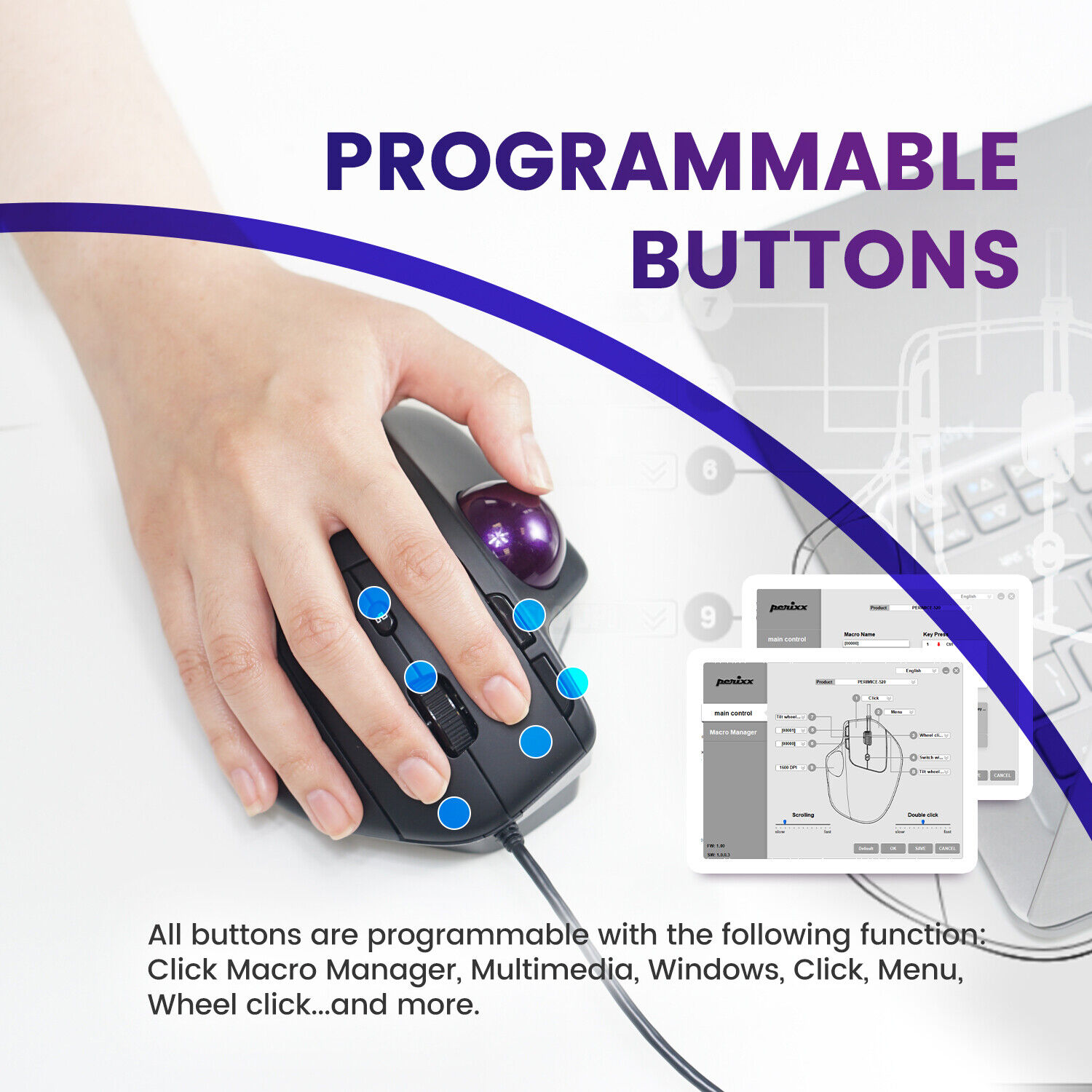 Perixx PERIMICE-520 Ergonomic Wired Trackball Mouse