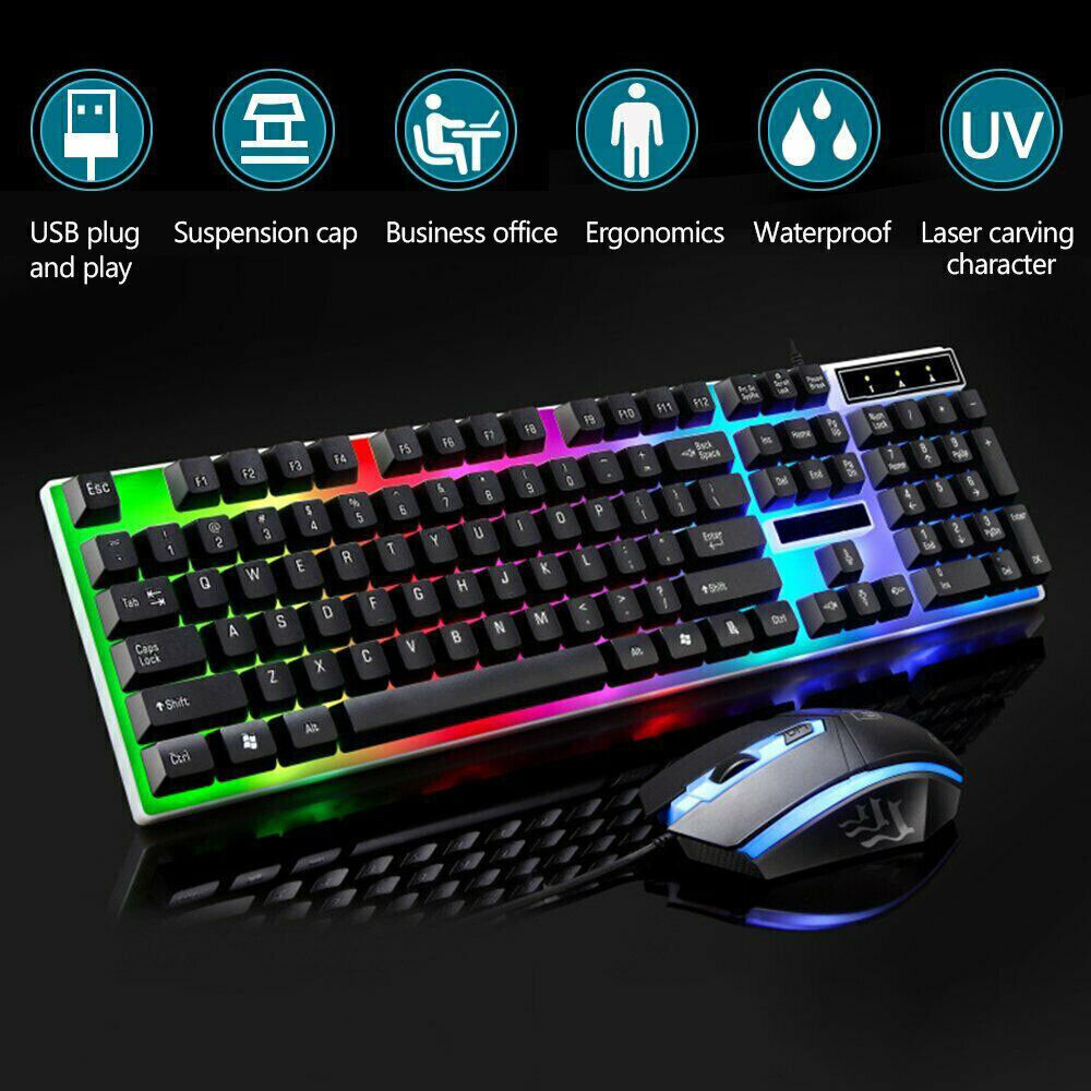 Ergonomic Gaming Keyboard and Mouse Combo with RGB LED