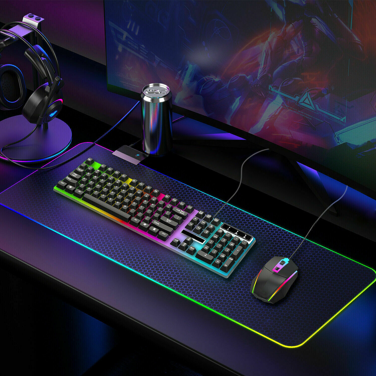 Ergonomic Gaming Keyboard and Mouse Combo with RGB LED