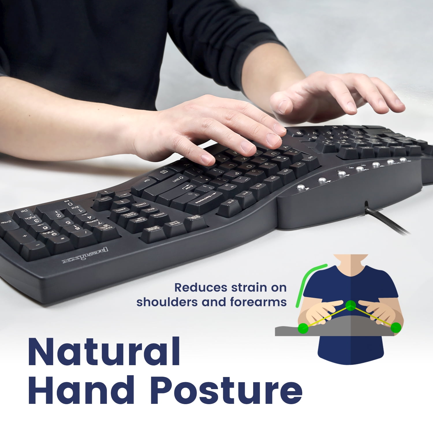 Black Split Ergonomic USB Keyboard - Perixx Periboard-512