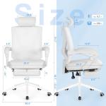 Misolant Ergonomic Office Chair with Footrest, Ergonomic Desk Chair with Adjustable 2D Lumbar Support, High Back Computer Chair with Adjustable Headrest, White Comfortable Leather Office Chairs