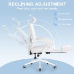Misolant Ergonomic Office Chair with Footrest, Ergonomic Desk Chair with Adjustable 2D Lumbar Support, High Back Computer Chair with Adjustable Headrest, White Comfortable Leather Office Chairs