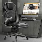 Executive Office Chair-Ergonomic Computer Desk Chair, High Back Leather Chair with Padded Flip-up Arms, Swivel Home Office Chair Upgraded Caster-Black