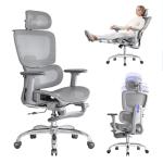 LarkLeaves Office Chair with Footrest, Ergonomic Chair with 3D Headrest, Computer Chair with Adjustable Backrest & 3D Armrest, Gaming Chair with Adaptive Lumbar Support, Mesh Backrest & Cushion, Grey