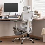 LarkLeaves Office Chair with Footrest, Ergonomic Chair with 3D Headrest, Computer Chair with Adjustable Backrest & 3D Armrest, Gaming Chair with Adaptive Lumbar Support, Mesh Backrest & Cushion, Grey