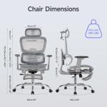 LarkLeaves Office Chair with Footrest, Ergonomic Chair with 3D Headrest, Computer Chair with Adjustable Backrest & 3D Armrest, Gaming Chair with Adaptive Lumbar Support, Mesh Backrest & Cushion, Grey