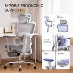 LarkLeaves Office Chair with Footrest, Ergonomic Chair with 3D Headrest, Computer Chair with Adjustable Backrest & 3D Armrest, Gaming Chair with Adaptive Lumbar Support, Mesh Backrest & Cushion, Grey