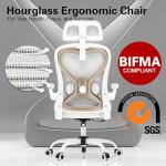 Ergonomic Office Chair for Back & Neck Pain Relief, Virgin Foam Seat, 2D Adjustable Lumbar & 3D Headrest, Tilt & Rock for Relaxation, Ideal for Long Sitting Comfort, White/Gold