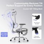 LarkLeaves Office Chair with Footrest, Ergonomic Chair with 3D Headrest, Computer Chair with Adjustable Backrest & 3D Armrest, Gaming Chair with Adaptive Lumbar Support, Mesh Backrest & Cushion, Grey