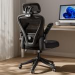 Black Computer Desk Chair Ergonomic Office Chair  with Wheels Flip-Up Armrests