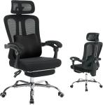 Office Chair + Mesh Back Retractable Footrest Adjustable Headrest&Lumbar Support